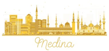 Medine Suudi Arabistan şehir manzarası altın siluet.