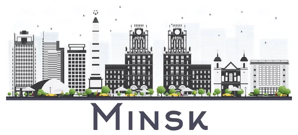 Μινσκ: Λευκορωσία City στον ορίζοντα με γκρι κτίρια που απομονώνονται σε λευκό — Διανυσματικό Αρχείο
