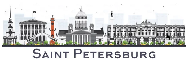 São Petersburgo Skyline com edifícios coloridos isolados em branco —  Vetores de Stock