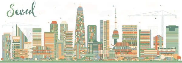 Городской пейзаж Сеула с цветными зданиями . — стоковый вектор