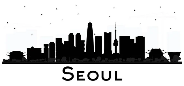 Seul Korea City skyline silhueta em preto e branco com Reflect —  Vetores de Stock