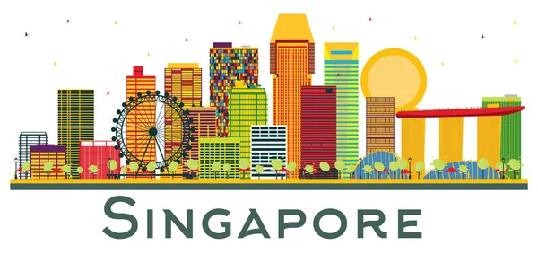 Ορίζοντας Σιγκαπούρης με χρώμα κτίρια που απομονώνονται σε λευκό Backgro — Διανυσματικό Αρχείο