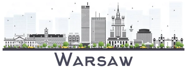 Warszawa Polska panoramę z szarości budynków na białym tle — Wektor stockowy