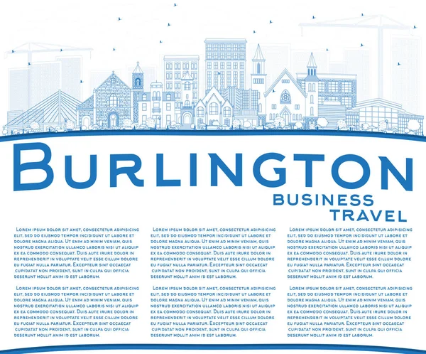 Kontur Burlington Iowa City Skyline med blå byggnader och Cop — Stock vektor
