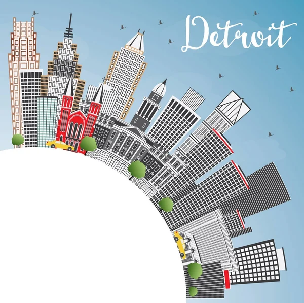 Детройт, штат Мичиган, США Skyline с серыми зданиями, Blue Sky — стоковый вектор