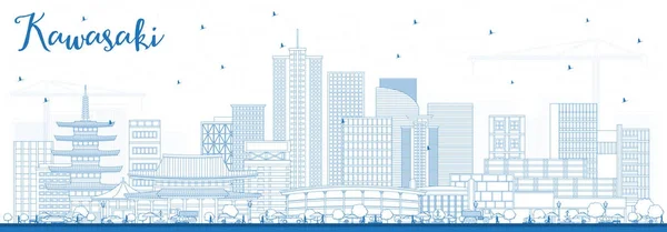 Esquema Kawasaki Japan City Skyline con edificios azules . — Vector de stock