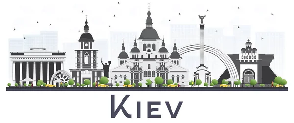 Skyline van Kiev Oekraïne met grijs gebouwen geïsoleerd op wit — Stockvector