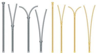 Metal ve plastik fermuar izole üzerinde beyaz arka plan ayarlayın. Kapat