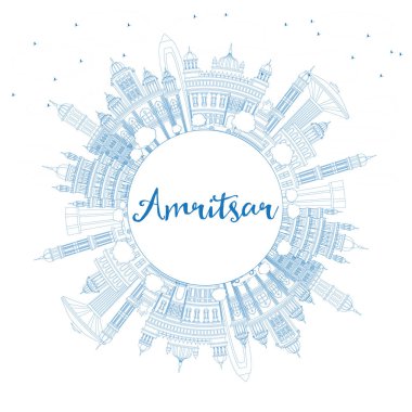 Anahat Amritsar Hindistan şehir manzarası ile mavi binalar ve kopya