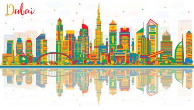 Soyut Dubai Uae şehir manzarası ile renk binalar ve yansıtmak