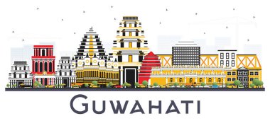 Guwahati Hindistan şehir manzarası renk WHI üzerinde izole binalar