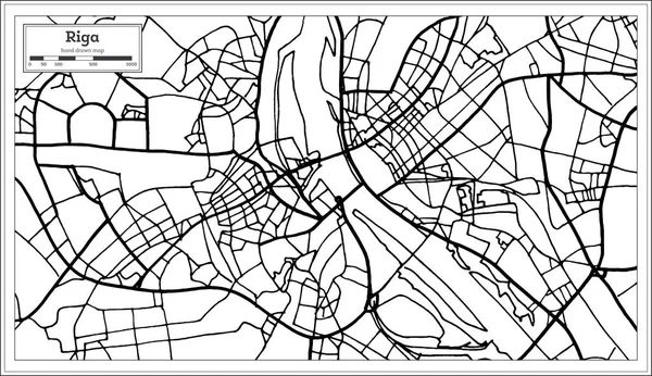 Riga Lettonia Mappa a Colore Bianco e Nero . — Vettoriale Stock