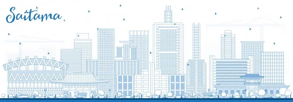 Bosquejo Saitama Japan City Skyline con edificios azules . — Vector de stock