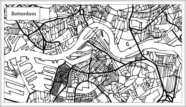 Mapa Rotterdamu v černé a bílé barvě. — Stockový vektor