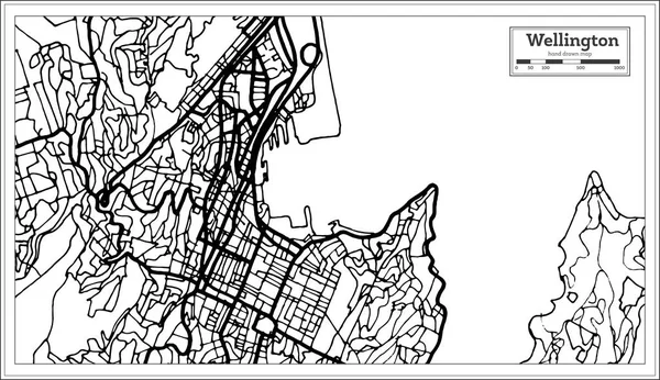 Wellington Nova Zelândia mapa da cidade em preto e branco . —  Vetores de Stock