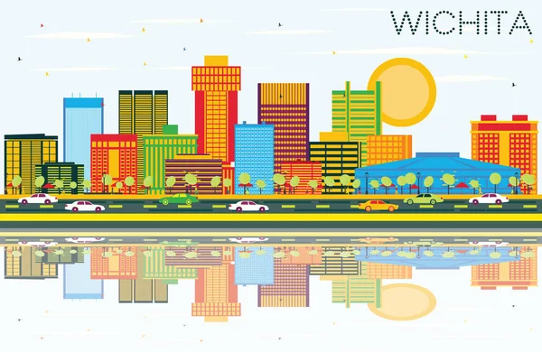 Wichita Kansas Usa panoramę z kolor budynków, Błękitne niebo — Wektor stockowy