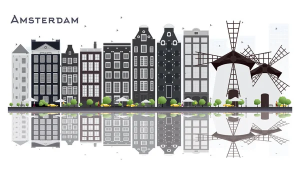 Amsterdam Holland City Skyline with Gray Buildings Isolated on W — Stock Vector