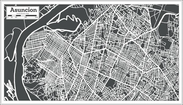 Asunción Paraguay Mapa de la ciudad en estilo retro. Mapa del esquema . — Archivo Imágenes Vectoriales