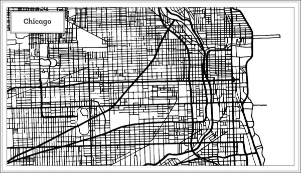 Chicago w stanie Illinois Stany Zjednoczone mapę w kolorze czarno-białe. — Wektor stockowy