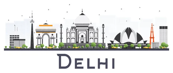 Delhi India City Skyline con edificios de color aislados en blanco — Vector de stock