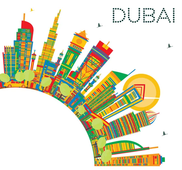 Panorama města Dubaj SAE s barvy budov a prostor kopírovat. — Stockový vektor