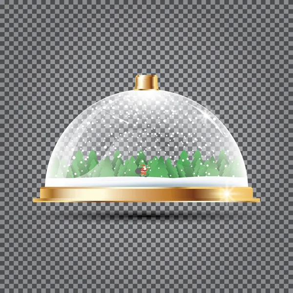 Glass Dome with Snow, Santa and Trees on Transparent Background. — Stock Vector