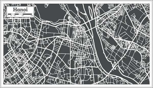 Hanói Vietnã mapa da cidade em estilo retro. Mapa do esboço . —  Vetores de Stock