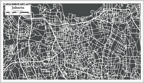 Mapa města Indonésie Jakarta v Retro stylu. Objeví se obrys mapy. — Stockový vektor