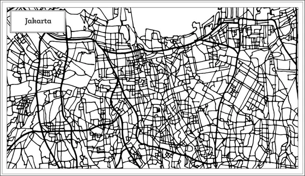 Χάρτης Τζακάρτα Ινδονησία πόλη σε μαύρο και άσπρο χρώμα. — Διανυσματικό Αρχείο