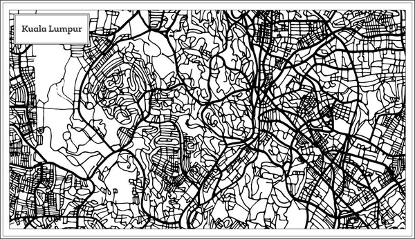 Mapa de la ciudad de Kuala Lumpur Malasia en blanco y negro . — Archivo Imágenes Vectoriales