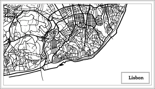 Lizbon Portekiz harita siyah ve beyaz renkte. — Stok Vektör