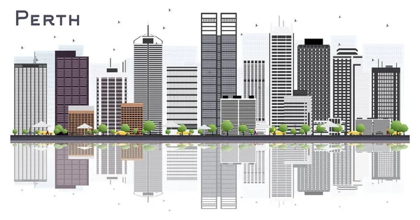Perth australia city skyline mit grauen gebäuden isoliert auf whi — Stockvektor