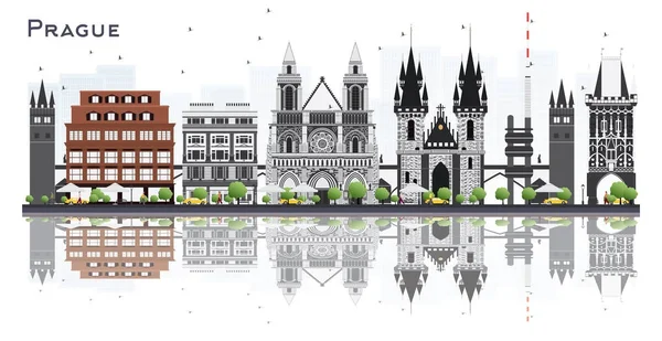 Praga República Checa Ciudad Skyline con edificios grises aislados — Vector de stock