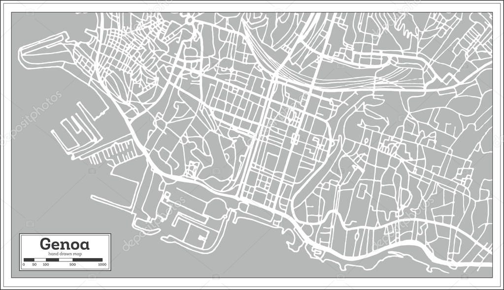 Genoa Italy City Map in Retro Style.