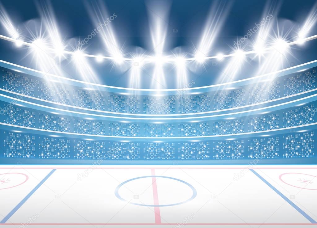 Ice Hockey Stadium with Spotlights.