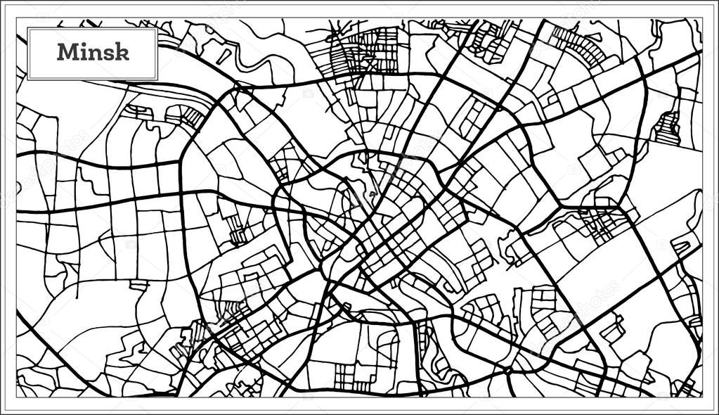 Minsk Belarus City Map in Black and White Color. 
