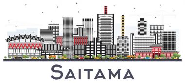 Saitama Japonya'da şehir manzarası ile renk Whit üzerinde izole binalar