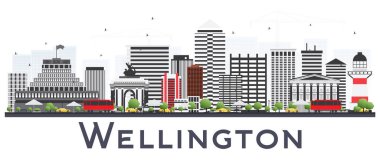 Wellington Yeni Zelanda şehir manzarası ile gri izole binalar