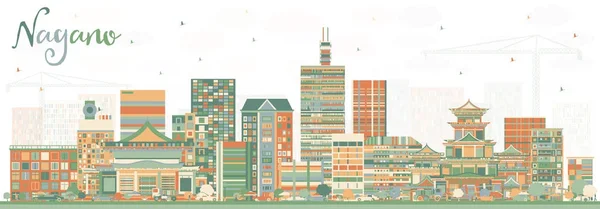 日本长野城市天际线与彩色建筑. — 图库矢量图片