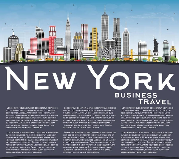 Нью-Йорк США город с серым небоскребов, Голубой небо и Co — стоковый вектор