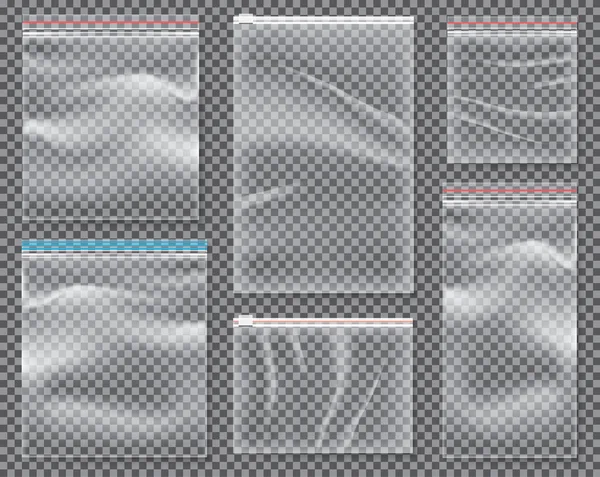 ロックまたは Zip と透明なナイロン バッグ。隔離された密閉 P のセット — ストックベクタ