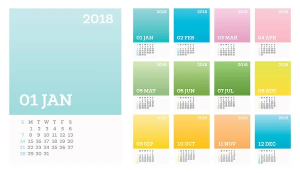 Calendario de 12 meses 2018 Color pastel en estilo minimalista . — Archivo Imágenes Vectoriales