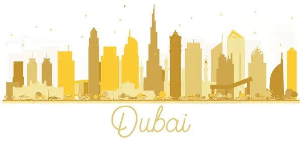 Dubai Birleşik Arap Emirlikleri şehir manzarası altın siluet. — Stok Vektör