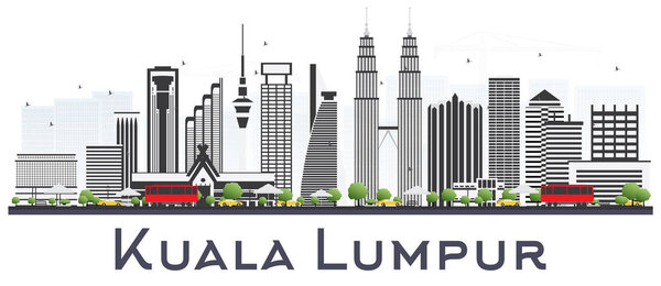 Куала-Лумпур Малайзия Skyline с серыми зданиями, изолированными
 