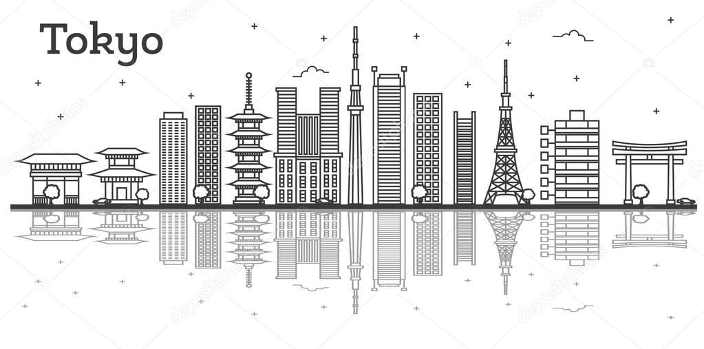 Outline Tokyo Japan City Skyline with Modern Buildings Isolated 
