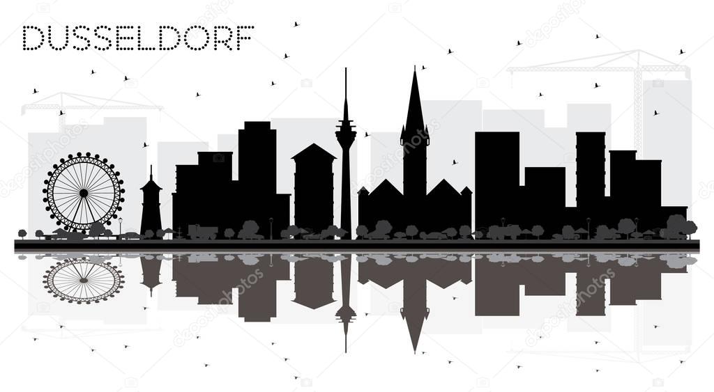 Dusseldorf Germany City Skyline Black and White Silhouette with 