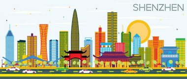 Shenzhen China City Skyline with Color Buildings and Blue Sky.  clipart