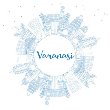 Anahat Varanasi Hindistan şehir manzarası ile mavi binalar ve kopya