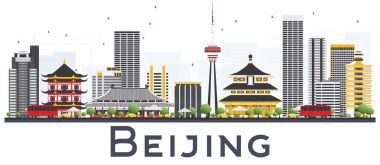 Beijing Çin şehir manzarası ile gri beyaz izole binalar