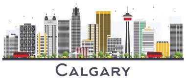 Calgary Kanada şehir manzarası ile gri Whit üzerinde izole binalar